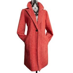 Women's  Classic Preppy Red/White Herringbone Apt. 9 1-Button Peacoat - Sz M